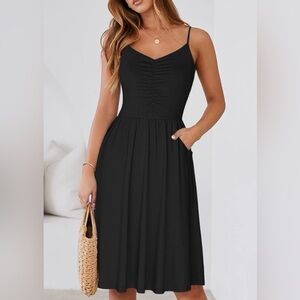 Black Spaghetti Strap A Line Sundress with Pockets